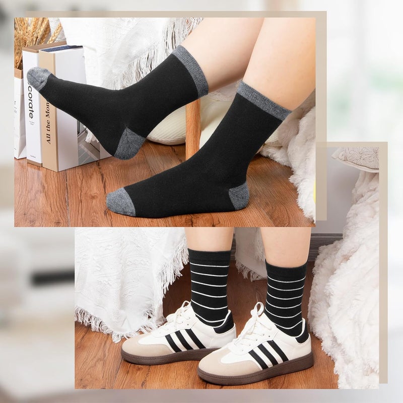 Socksfad Store 6 Pairs Cotton Crew Socks for Women, Breathable Novelty Funny Striped Dot Casual Cute Calf Socks Size 6-12 - Image 5